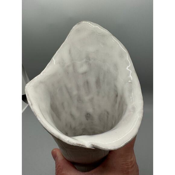 Signed Art Red Clay Vase White Leaf Embossed Matte with White Glazed Interior - Picture 9 of 10